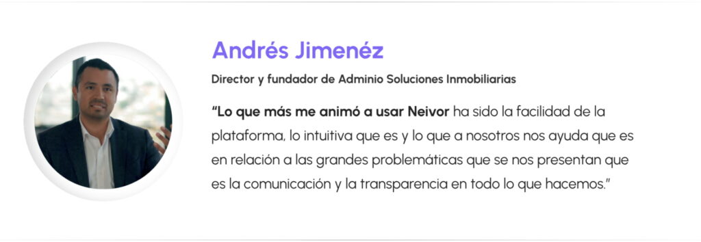 Caso de éxito de Andrés Jiménez usando neivor software en Adminio